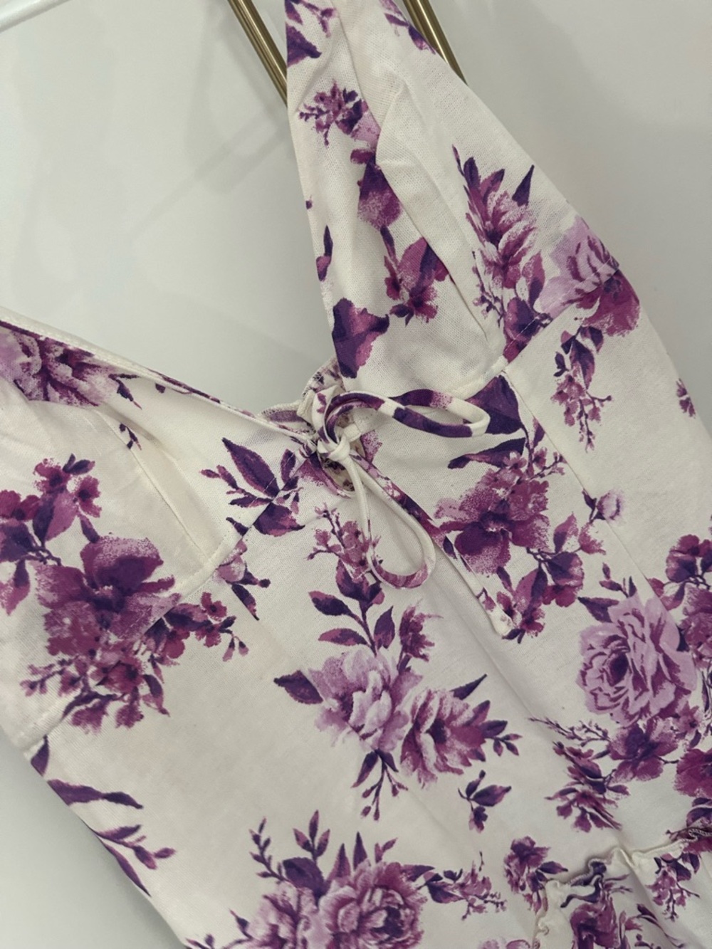 White & Purple Floral Tie-Front Sundress size M - Picture 4 of 6